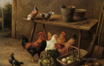 poule et pigeon Peinture à l'huile